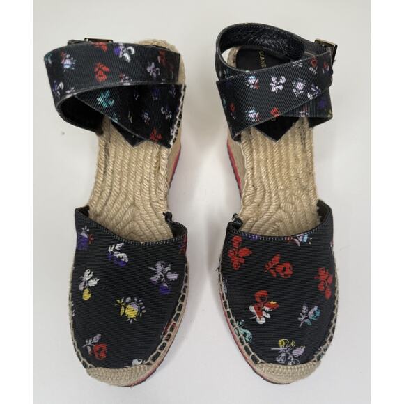 Diane Von Furstenberg Palermo Espadrille Womens 10M Black Floral Canvas Wedge - Picture 5 of 11